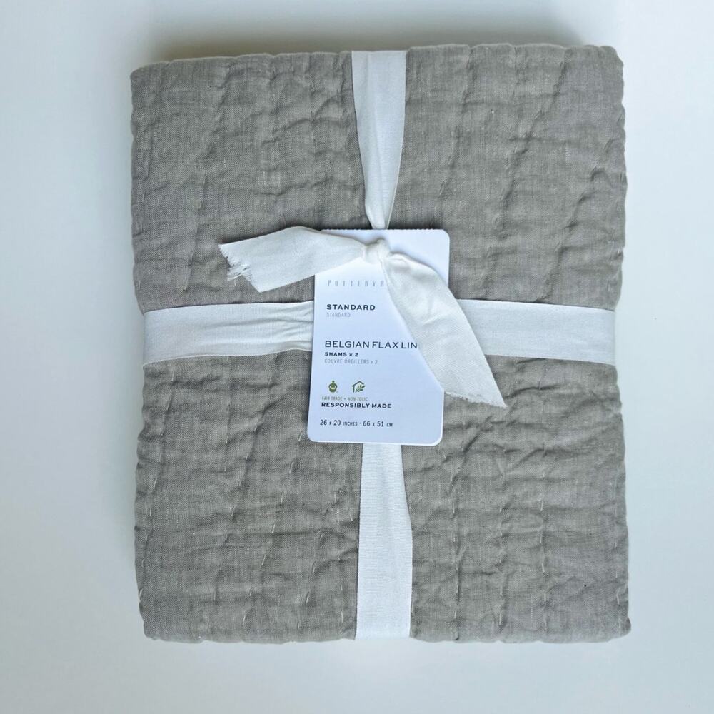 Pottery Barn SET OF 2 Belgian Flax Linen Standard Shams in EUCALYPTUS - NWT